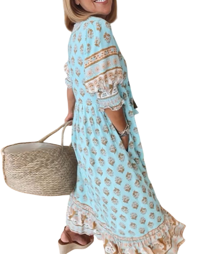 Thea – Robe fleurie chic à col en V
