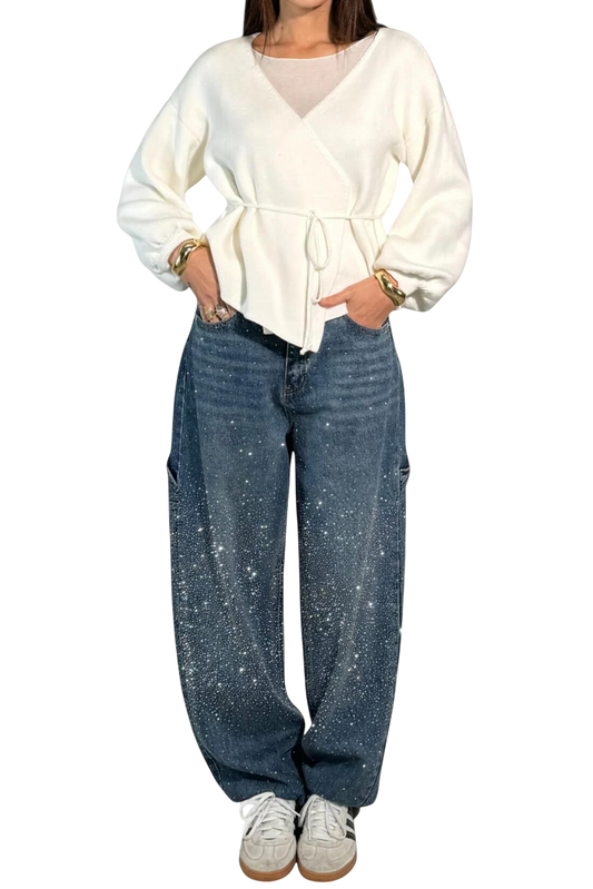 Dariya | Balloon Cargo Jeans with Rhinestone Details