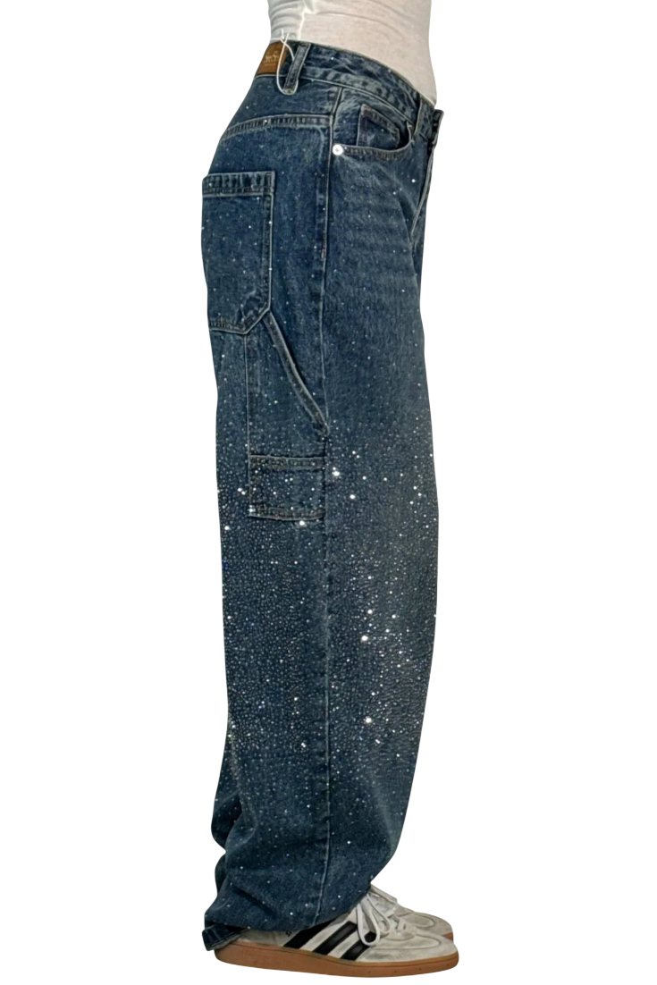Dariya | Jean cargo coupe ballon avec éclat et ornements en strass