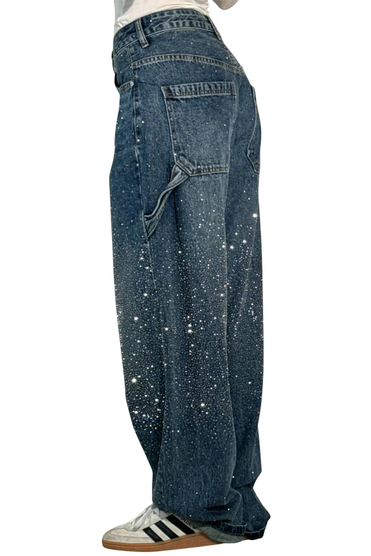 Dariya | Jean cargo coupe ballon avec éclat et ornements en strass