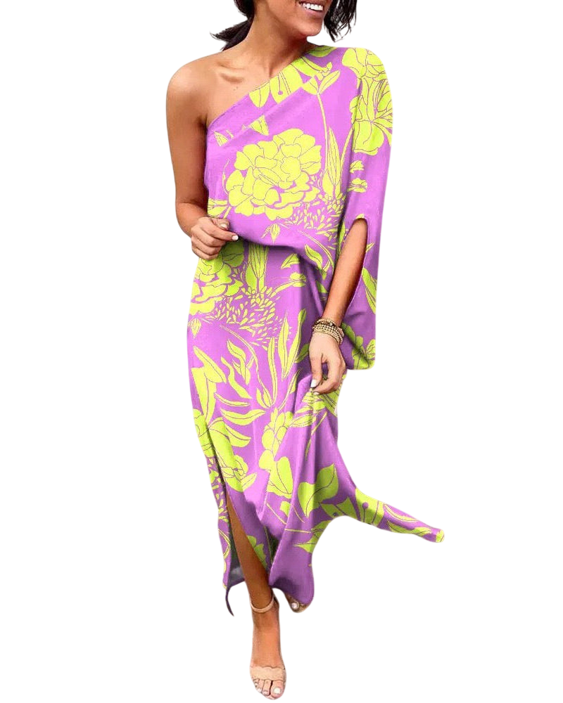 Lilian - Robe longue asymétrique fleurie