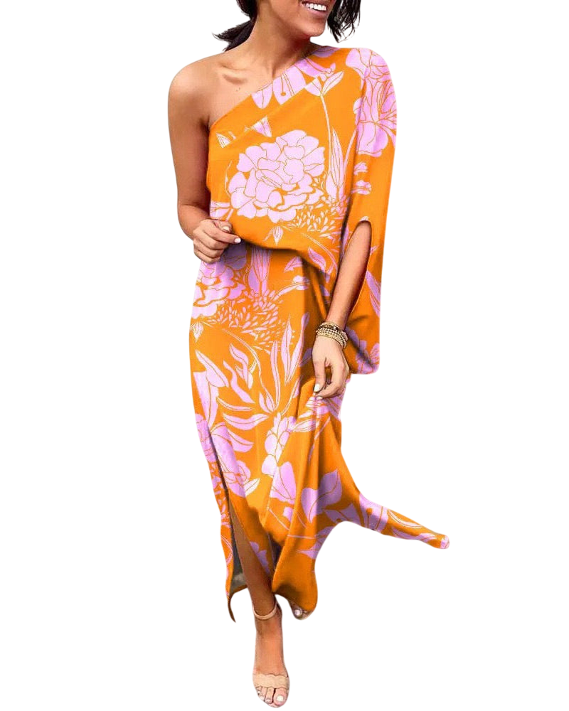 Lilian - Robe longue asymétrique fleurie