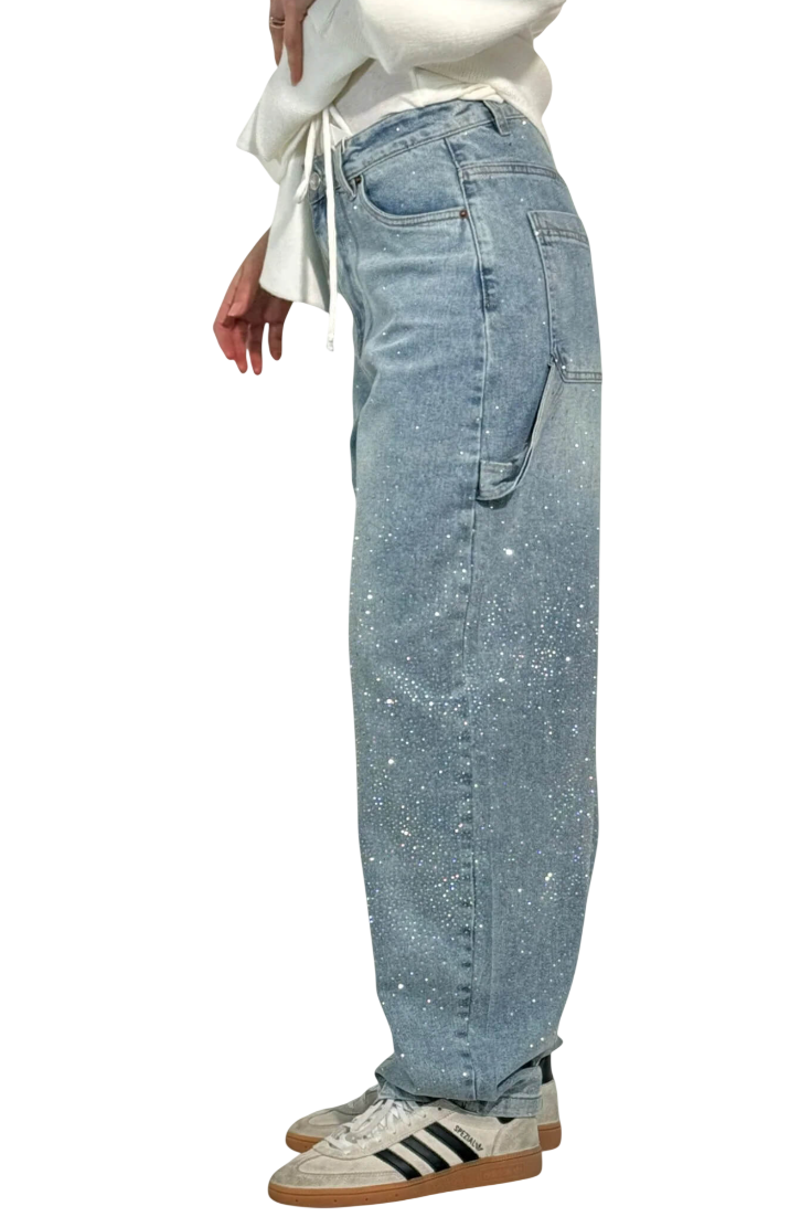 Dariya | Jean cargo coupe ballon avec éclat et ornements en strass