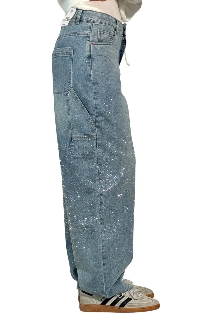 Dariya | Jean cargo coupe ballon avec éclat et ornements en strass