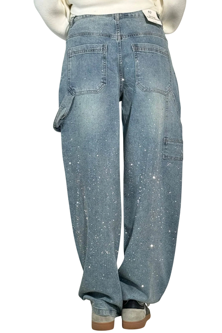 Dariya | Jean cargo coupe ballon avec éclat et ornements en strass