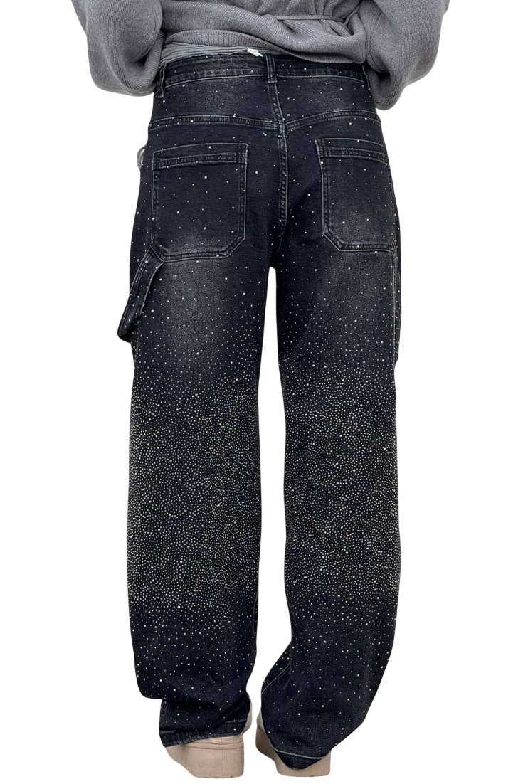 Dariya | Jean cargo coupe ballon avec éclat et ornements en strass