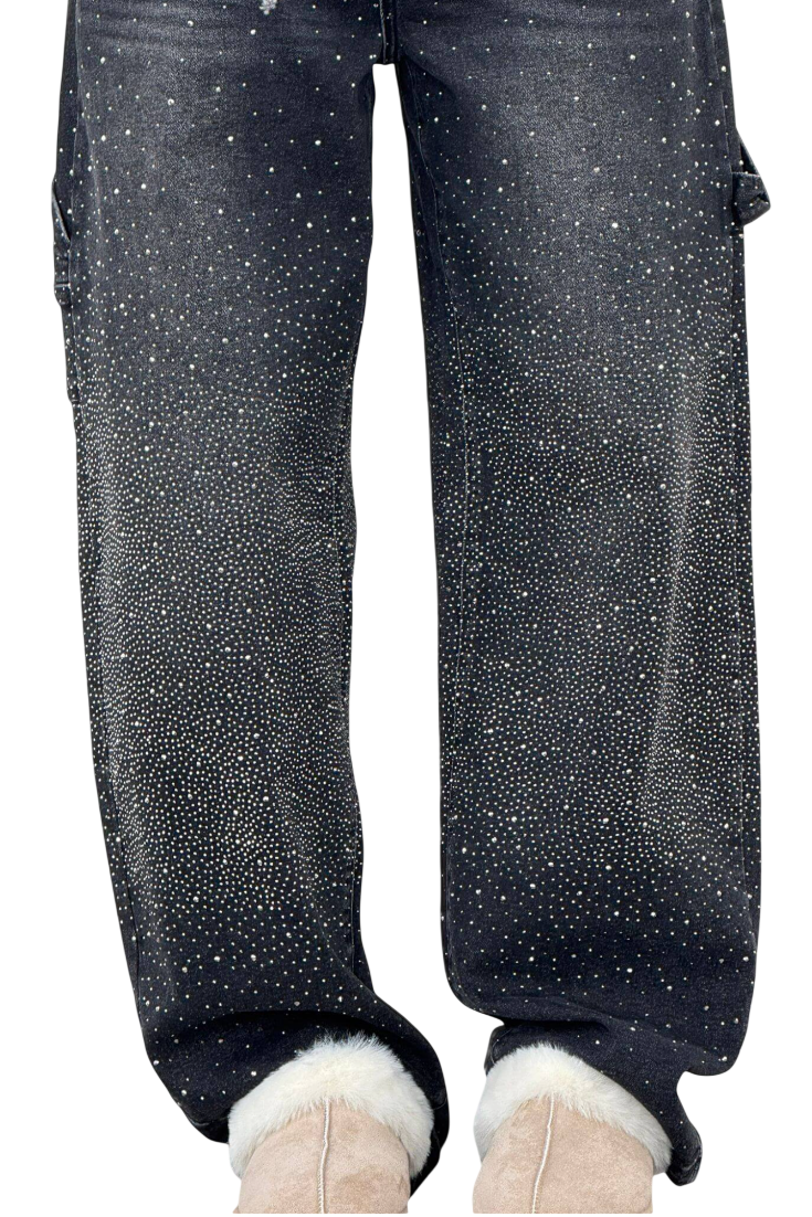 Dariya | Jean cargo coupe ballon avec éclat et ornements en strass