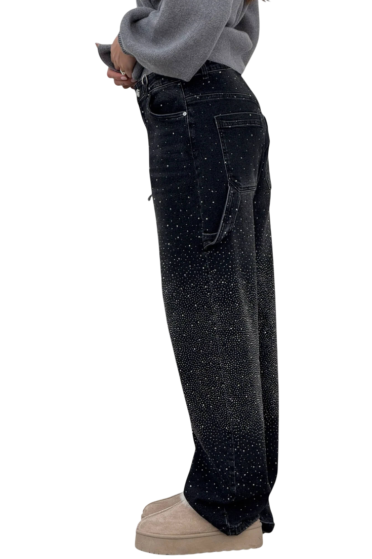 Dariya | Jean cargo coupe ballon avec éclat et ornements en strass