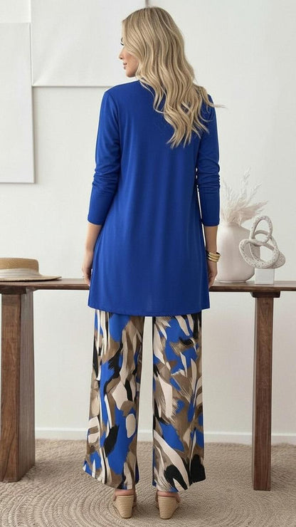 Stylish Blue Round Neck Three Piece Set