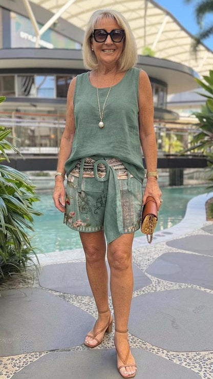 Fresh Sleeveless Green Two Piece Set