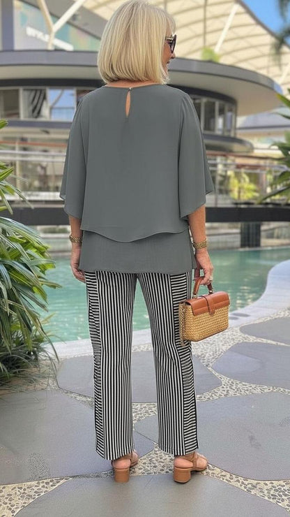 Grey Round Neck Two Piece Set