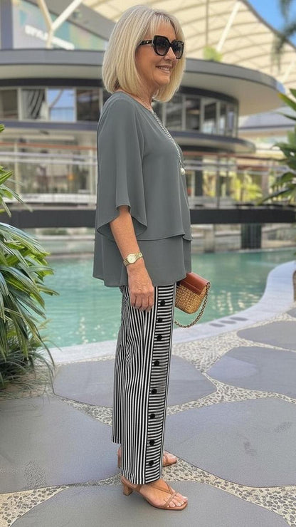 Grey Round Neck Two Piece Set