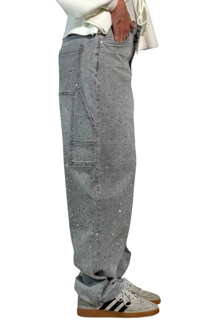 Dariya | Jean cargo coupe ballon avec éclat et ornements en strass