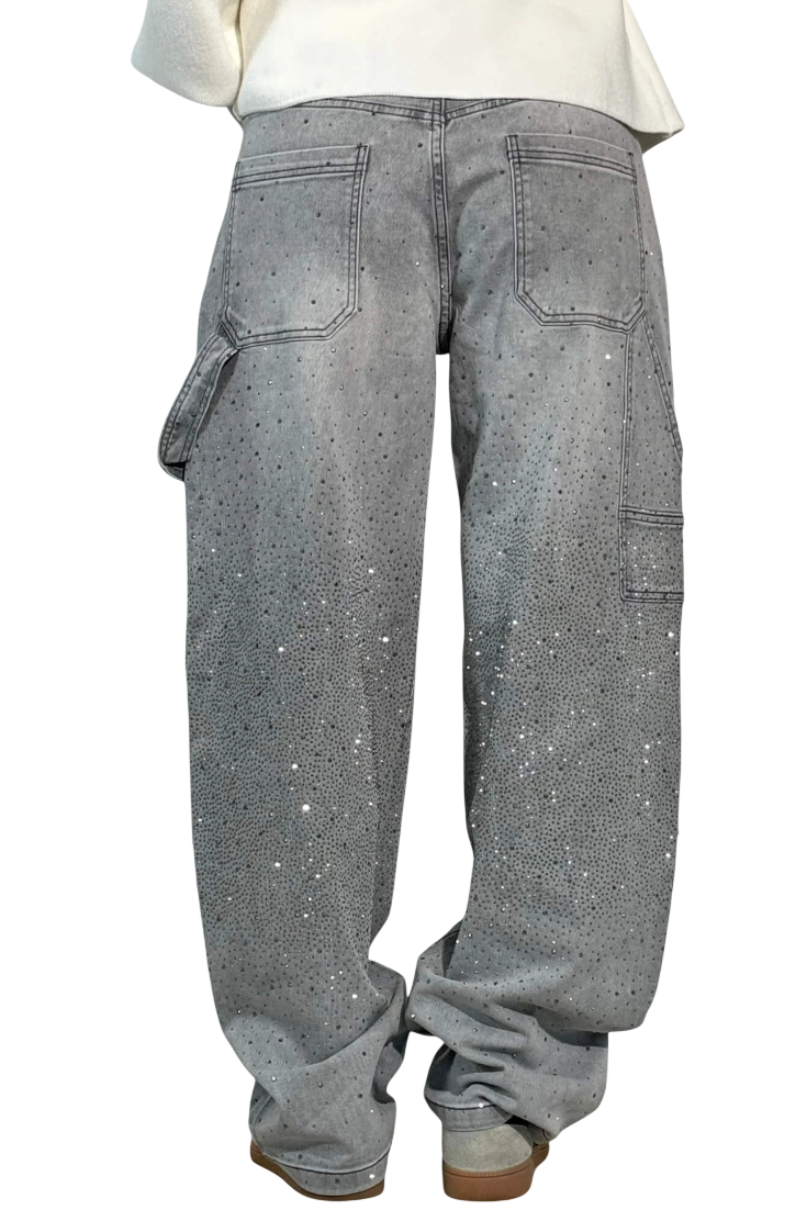 Dariya | Jean cargo coupe ballon avec éclat et ornements en strass