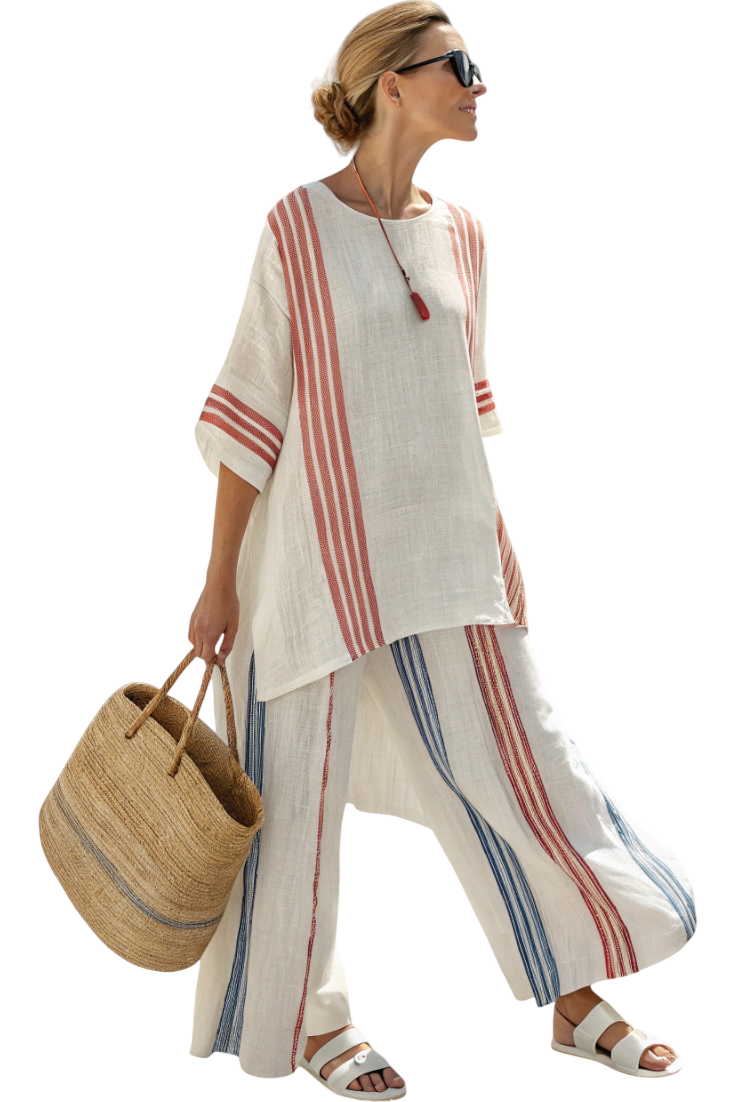 Ensemble deux pièces élégant Alodia™ | Haut rayé et pantalon large