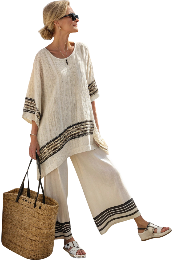 Ensemble deux pièces élégant Alodia™ | Haut rayé et pantalon large
