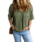 JANELLE™ | T-shirt col V texturé décontracté à poche