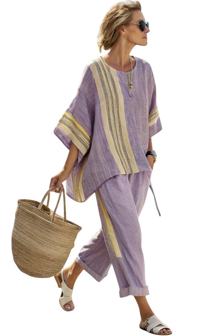 Ensemble deux pièces élégant Alodia™ | Haut rayé et pantalon large
