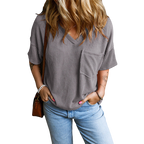 JANELLE™ | T-shirt col V texturé décontracté à poche