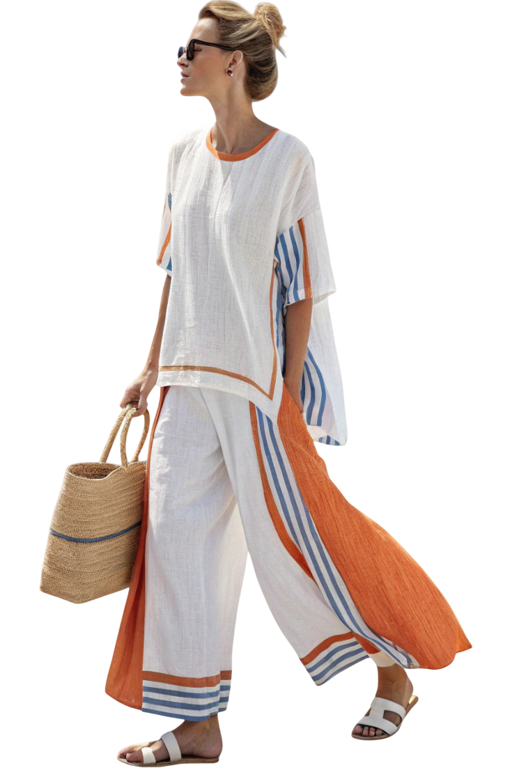 Ensemble deux pièces élégant Alodia™ | Haut rayé et pantalon large