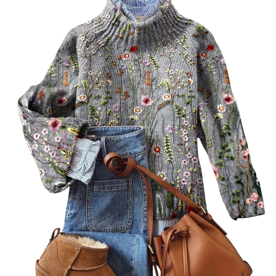 Maurine | Vintage Floral Print Turtleneck Sweater