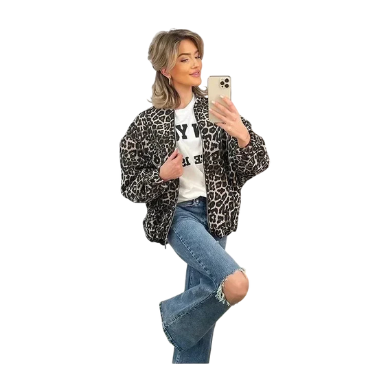 Fiona - Autumn Bomber Jacket with Animal Print