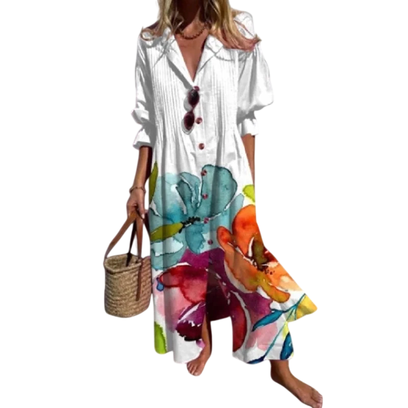 Romy - Robe longue bohème à manches bouffantes