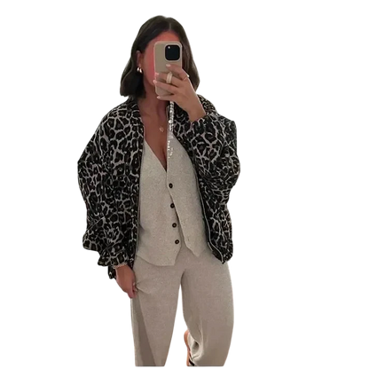 Fiona - Autumn Bomber Jacket with Animal Print