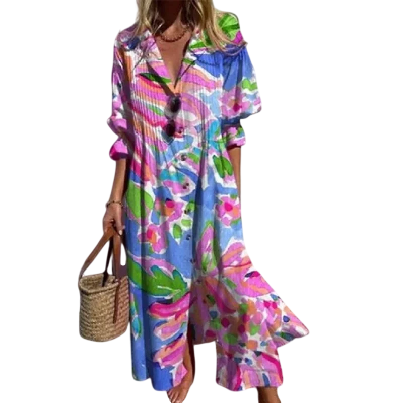 Romy - Robe longue bohème à manches bouffantes