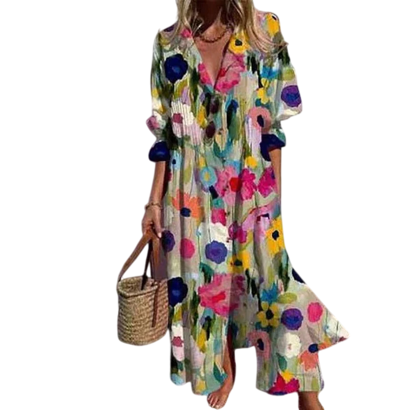Romy - Robe longue bohème à manches bouffantes