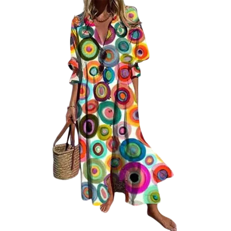 Romy - Robe longue bohème à manches bouffantes
