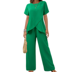 Ensemble deux pièces souple et élégant Lorrina™ | Chemisier asymétrique et pantalon décontracté