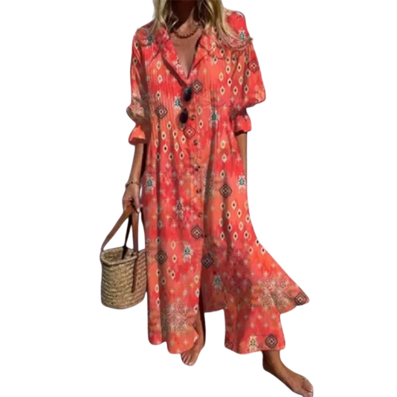 Romy - Robe longue bohème à manches bouffantes