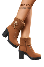 Tania - Bottines à talon épais avec détail chaud et décoratif