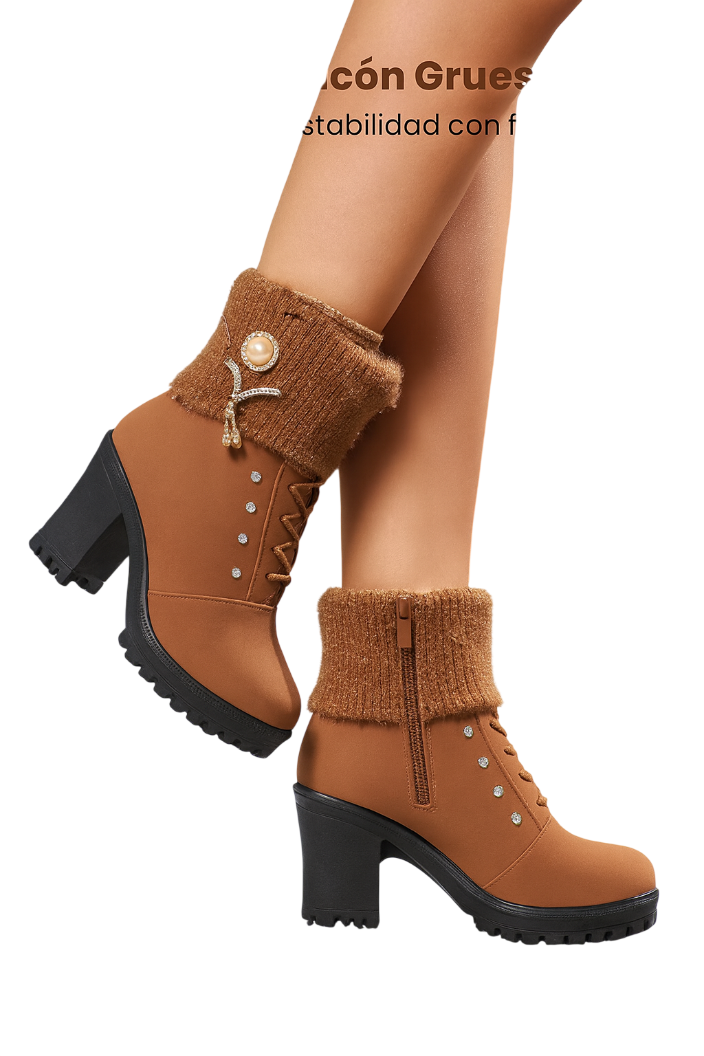 Tania - Bottines à talon épais avec détail chaud et décoratif