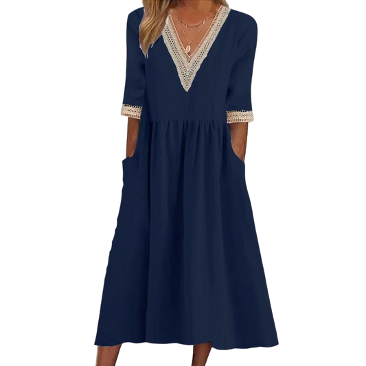 Lynda - Lace Collar Mid-Length Dress