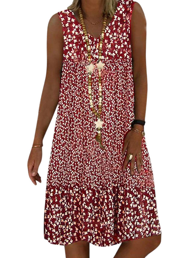 Ann - Robe sans manches à col en V et à imprimé floral