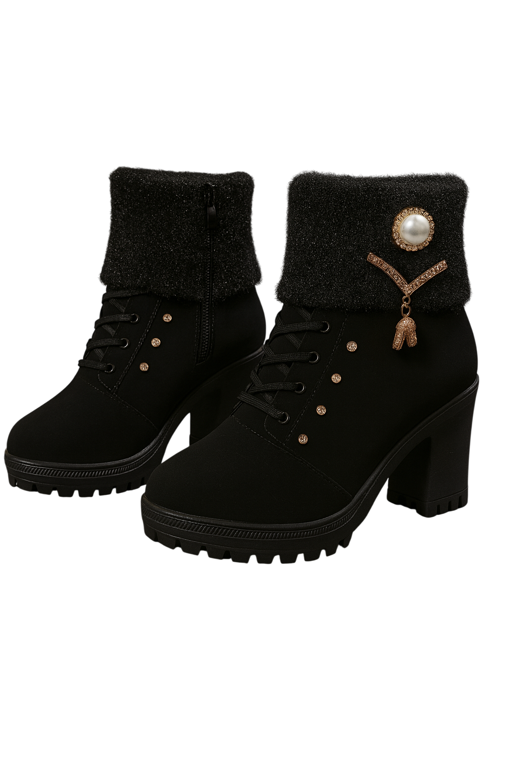 Tania - Bottines à talon épais avec détail chaud et décoratif