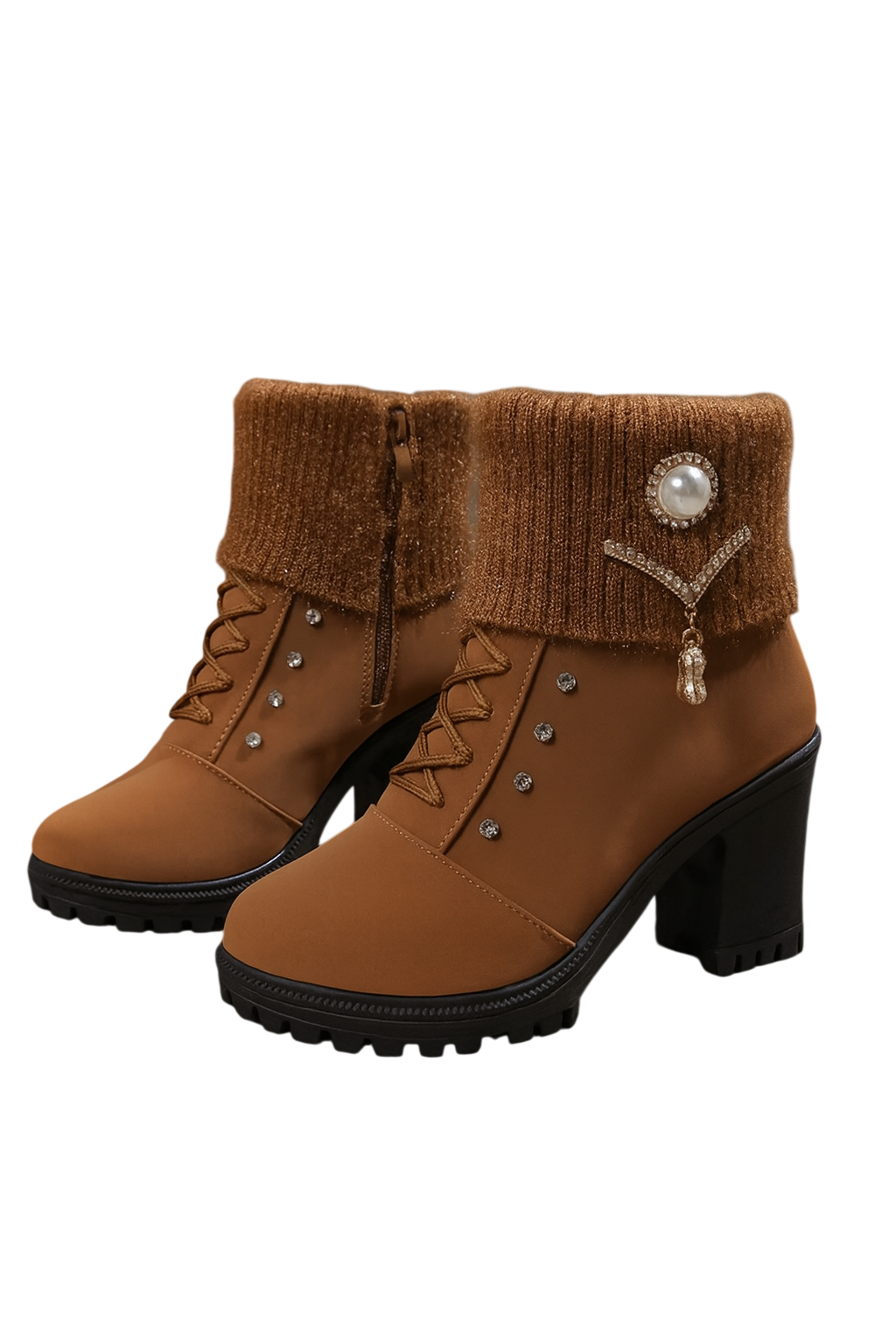 Tania - Bottines à talon épais avec détail chaud et décoratif