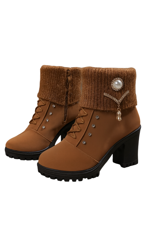 Tania – Block Heel Boots with Warm Decorative Detail