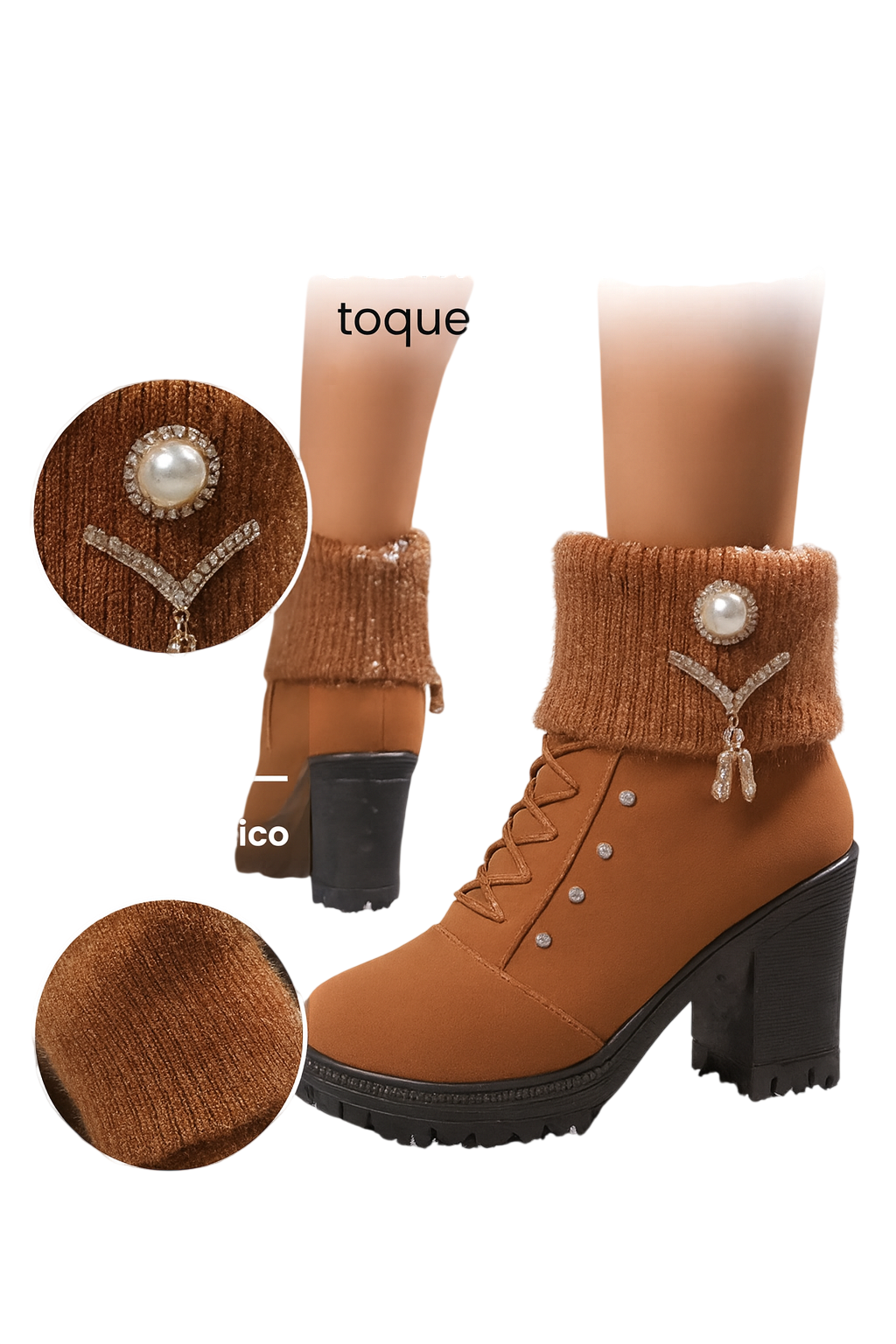 Tania - Bottines à talon épais avec détail chaud et décoratif
