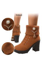 Tania - Bottines à talon épais avec détail chaud et décoratif