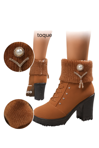 Tania – Block Heel Boots with Warm Decorative Detail