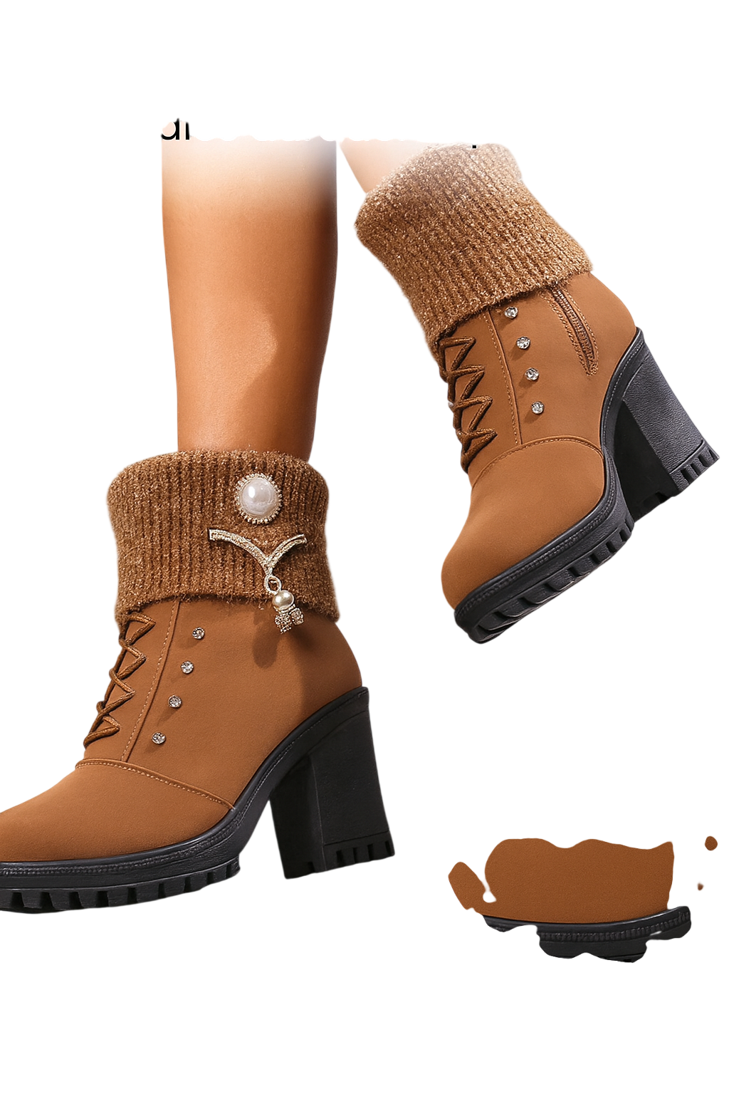Tania - Bottines à talon épais avec détail chaud et décoratif