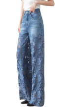 Jasiel | Pantalon Palazzo en Jean et Dentelle avec Broderie Florale