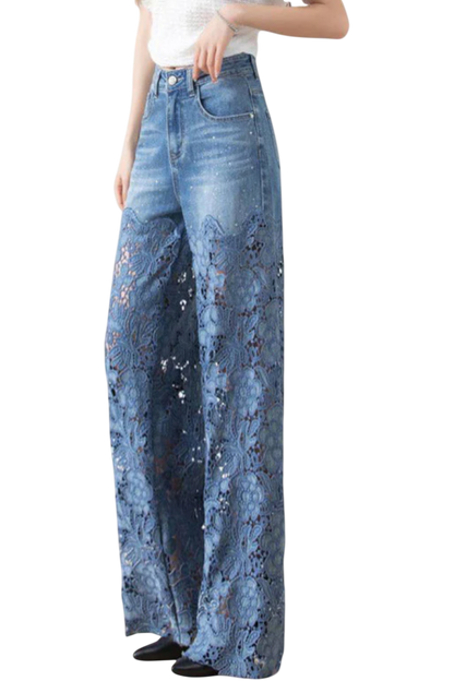 Jasiel | Floral Lace Denim Palazzo Pants