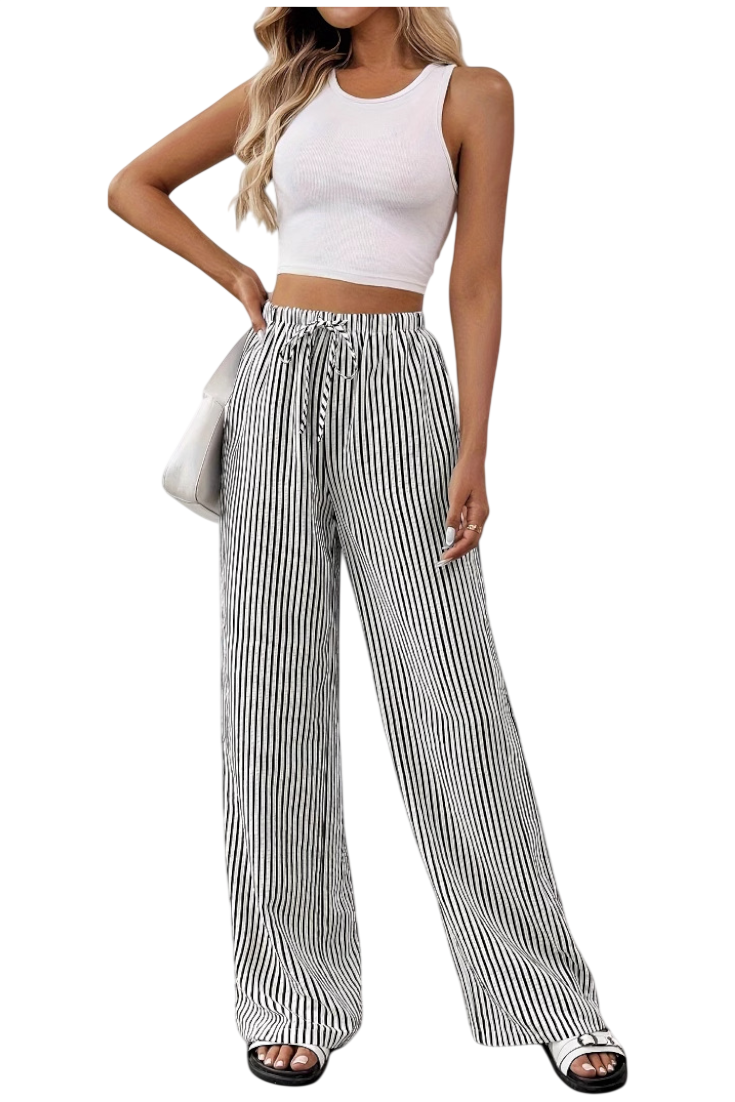 Sabrina | Pantalon Droit Léger Rayé avec Taille Ajustable
