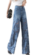 Jasiel | Pantalon Palazzo en Jean et Dentelle avec Broderie Florale
