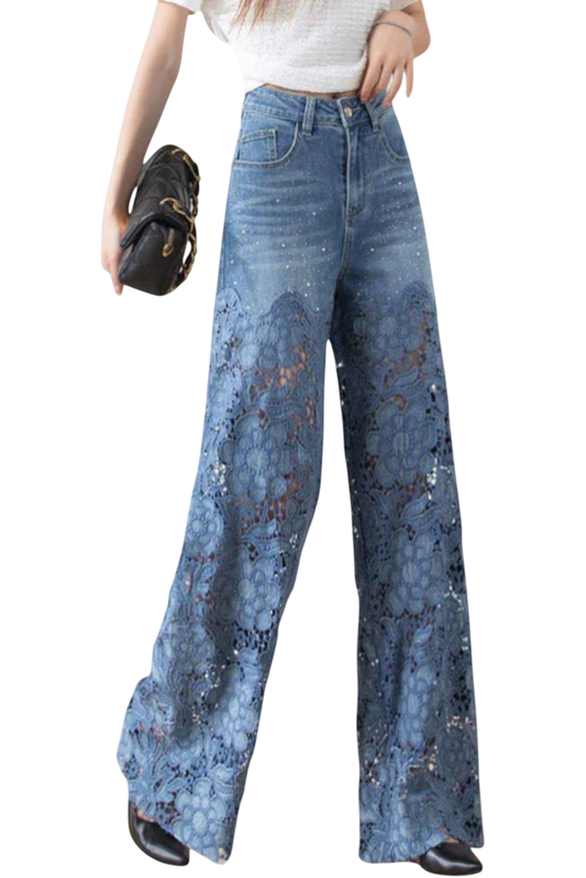Jasiel | Floral Lace Denim Palazzo Pants