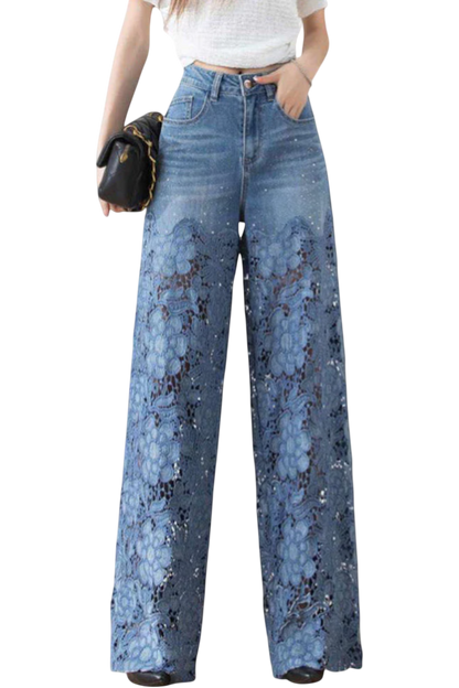 Jasiel | Floral Lace Denim Palazzo Pants